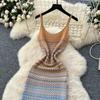 Sweet Spaghetti Strap Knit Dress 2026 Summer Beach Resort Style Trendy Gradient Color Dress