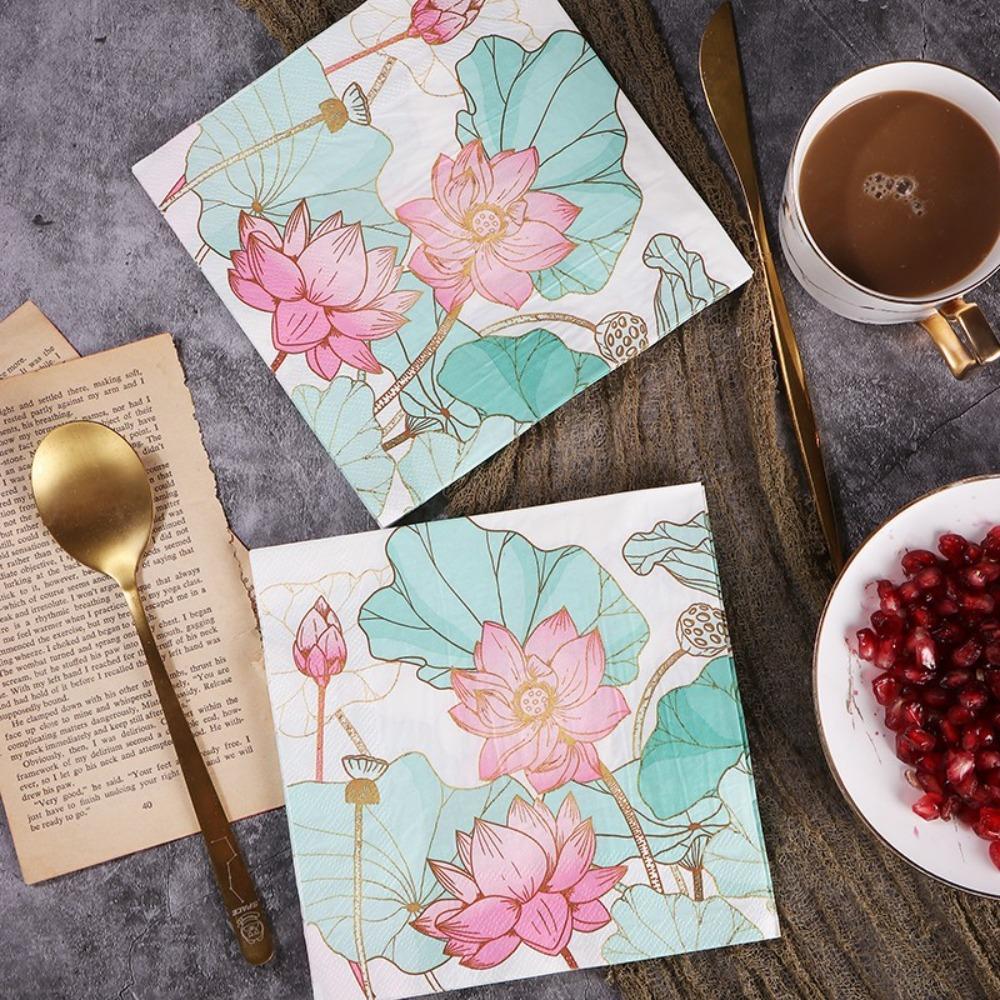 

2 упаковки красочных салфеток с принтом лотоса, одноразовые бумажные полотенца, печатная салфетка, ресторан Style 18