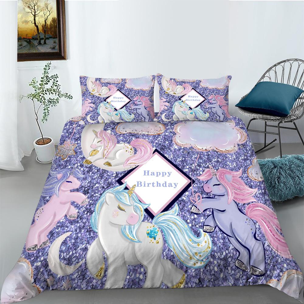 

3D Цифровая Печать Пододеяльник Наволочка Набор из Двух или Трех Предметов Серия Единорог Полиэстер A pair of pillowcases 50 * 90