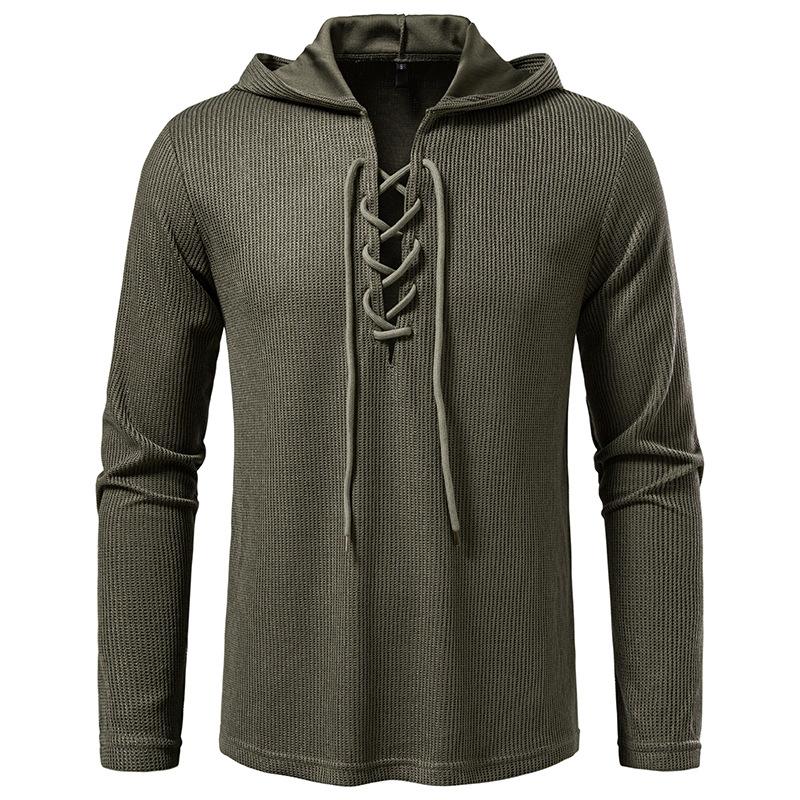 Men's Lace-Up Hooded Textured Sweatshirt Casual Pullover for Men Autumn Winter Warm Fashion Multi-Color Long Sleeve Male Top