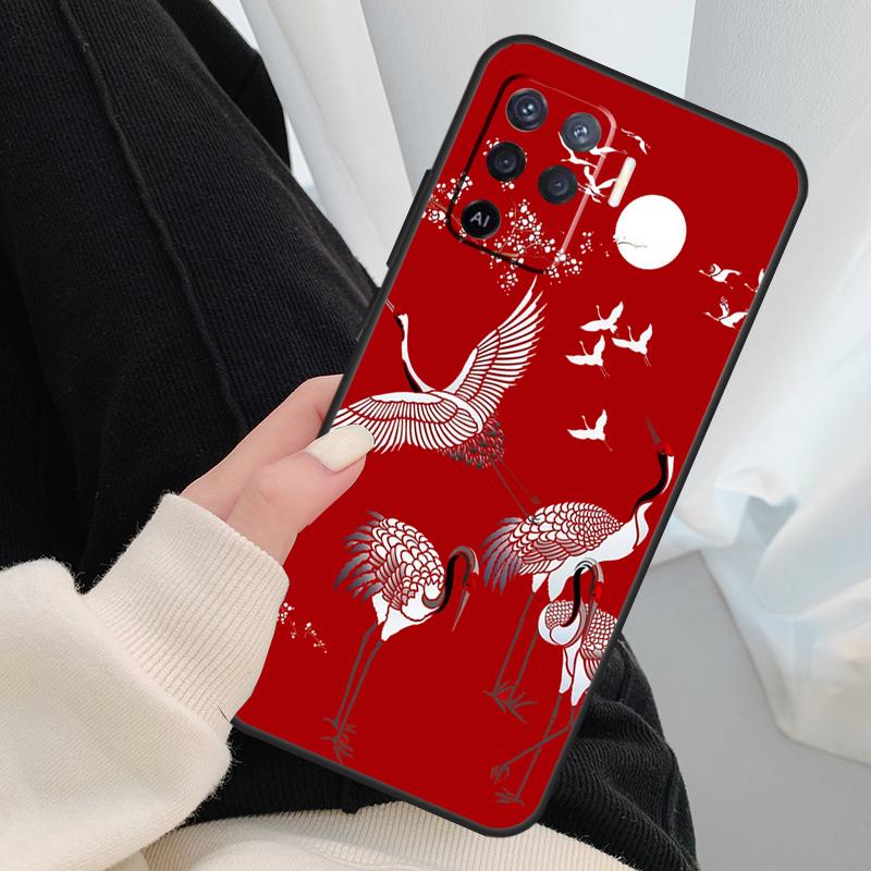 Japanese Cranes Art Case For Oppo A17 A57 A77 A40 A78 A54 A74 A94 A76 A16 A96 A18 A60 A80 A38 A58 A98 A15 A5 Pro