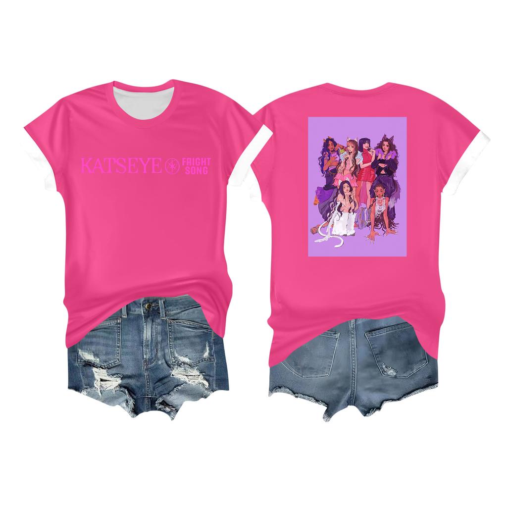 Women's Casual Printed T-shirt Round Neck Pullover Short Sleeve Top