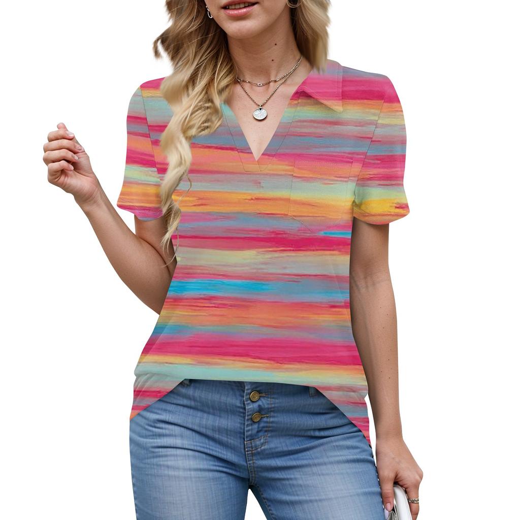 Womens Shirts Summer Business Casual Work Tops Short Sleeve Button Down Collared V Neck Blouse T-Shirt