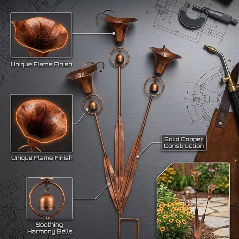 A74E-Floral Garden Stake Handcrafted Three Calla Lilies Metal Wind Chime Yard Art Sculpture Flower Stakes