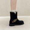 Niche design, belt buckle, thick heel, short boots, women's autumn and winter fashion, retro thick-soled temperament, Martin boots tide