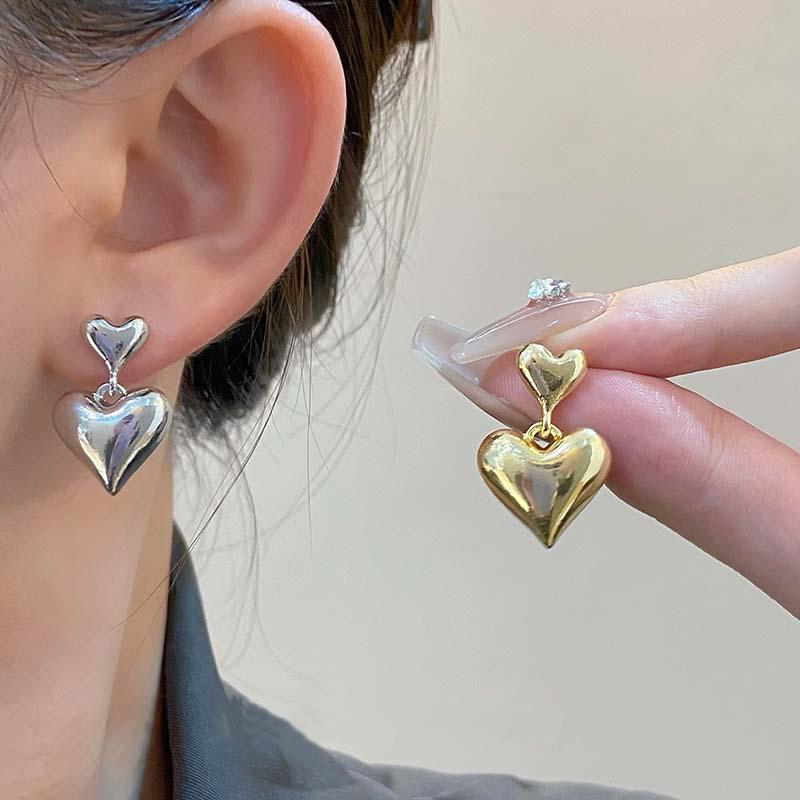 

Новые модные металлические серьги в форме двойного персикового сердца для женской моды и простые серьги в форме любви