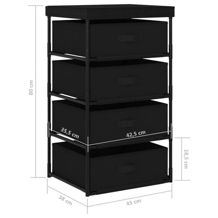 VidaXL Étagère de rangement avec 4 paniers en tissu Acier Noir