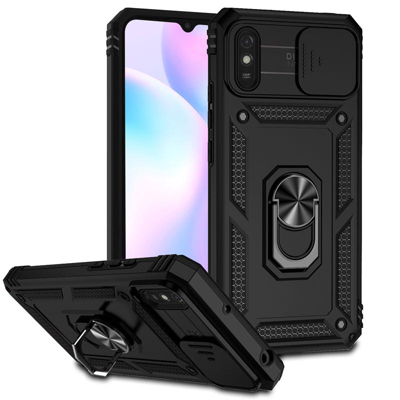 

Для Redmi 9A чехол магнитный держатель кольца противоударные бронированные чехлы для телефонов для Xiaomi Redmi 9A 9 A Redmi9A защита камеры задняя крышка For Redmi 9A чёрный