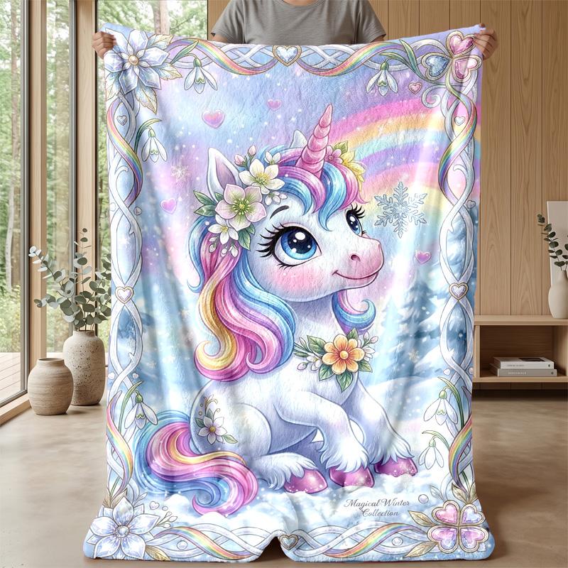 Magical Winter Unicorn Theme blanket Lightweight Warm Flannel Blanket Decorative Throw Blanket for Home Decoration