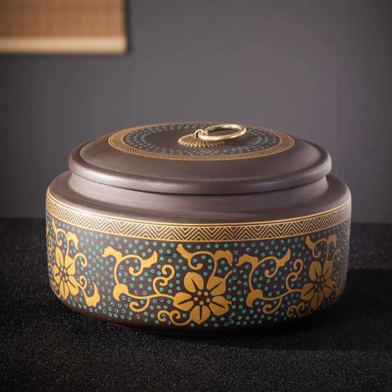 Purple Clay Tea Caddy Ceramic Large Airtight Pot Universal Half Catty Black Tea Green Tea Pu'er Tea Pot Household Storage Tank