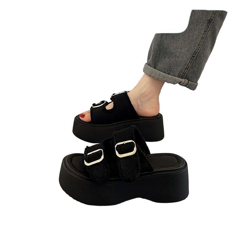 Platform Sandals Women's New Versatile Muffin Heightening Denim Slippers Sports Sandals Tide