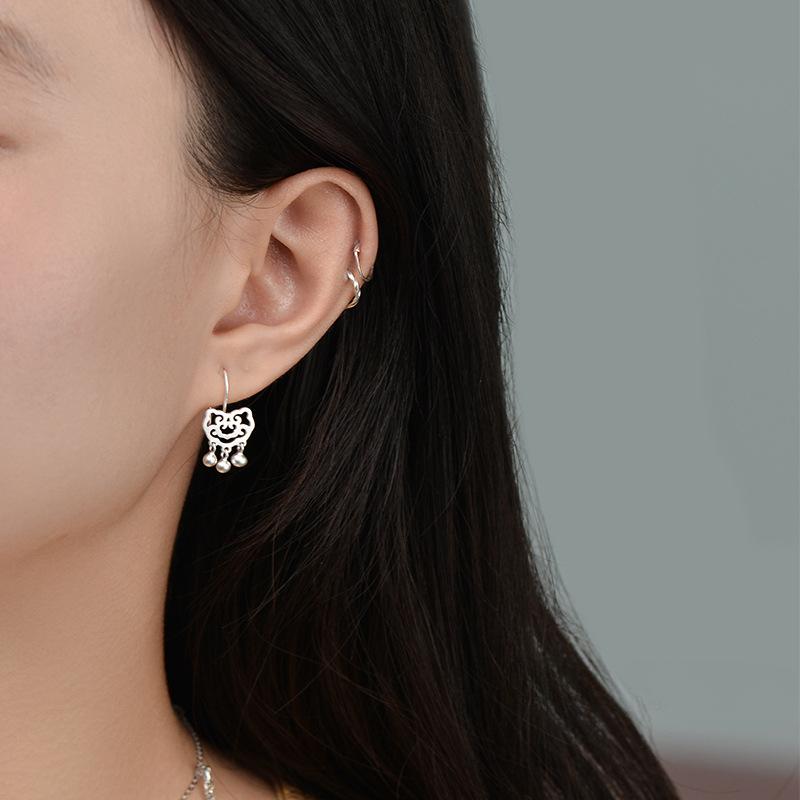 New Chinese Style Ping An Lock Tassel Ear Hook Retro Chinese Style Earrings