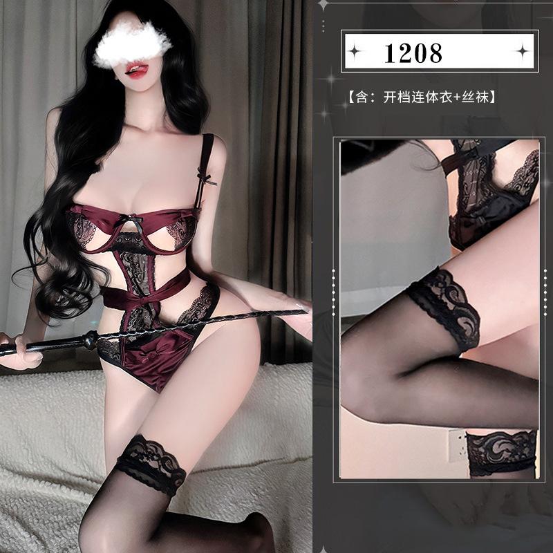 Sexy underwear suspender onesie lace suit seduction uniform hollow sexy small chest women's steel ring
