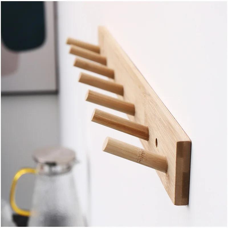 Wall Mounted Hanger Room Hooks Key Hallway Storage Holders Practical Decoration Nordic Bamboo Door Clothes Hats Robe Back Rack