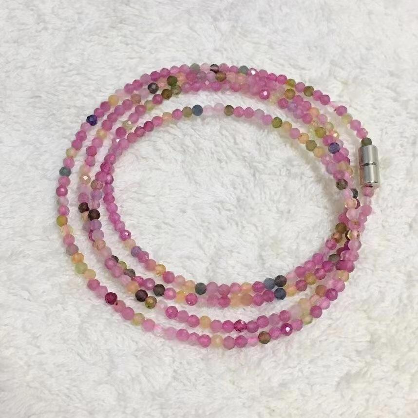 Natural Powder Tourmaline Garnet Cut Multi-Circle Bracelet Olivine Gray-Blue Moonlight Necklace Multi-Purpose Long Chain