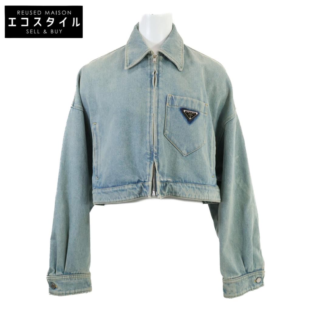 Prada Authentic Japanese Domestic Market GFB279 Triangle Logo Organic Denim Cropped Top Jacket 38 blueUsed