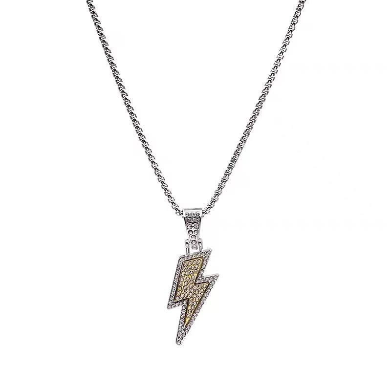 Titanium Steel Luxury Diamond Lightning Necklace - Unisex Hip Hop Style Non-Fading Disco Pendant, Summer Trend.