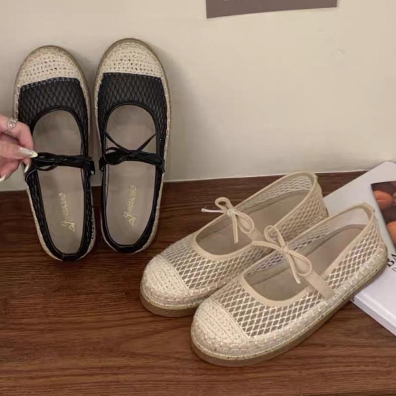 Fashion Fashion Mesh Breathable Flat Sandal Women Comfort Round Toe Shallow Casual Shoe Cute Butterfly-knot Low Heel Pumps Zapatos Mujer