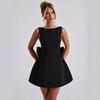 European and American Fashion Backless Pearl Bow Slim A Word Short Dress Dress Women's Dress