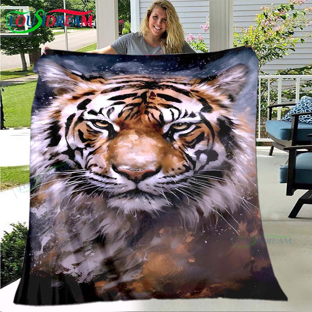 Hot Tiger Painting Print Flannel Adult and Children Blanket Sofa Bed Decoration Blanket Portable Blanket Bath Towel Gift