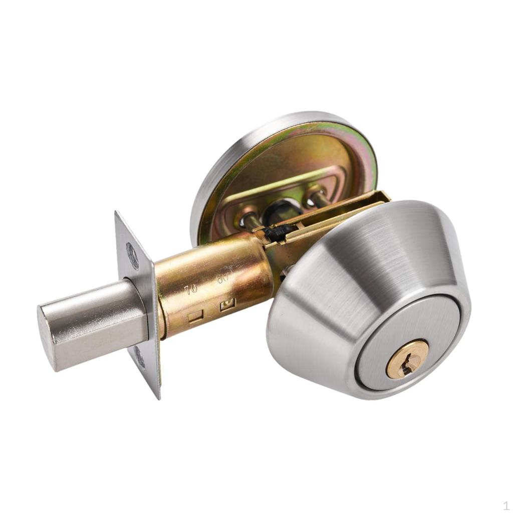 Dead Bolt Door Lock Round Knob Interior Exterior Stainless Steel Single Cylinder with Keys for