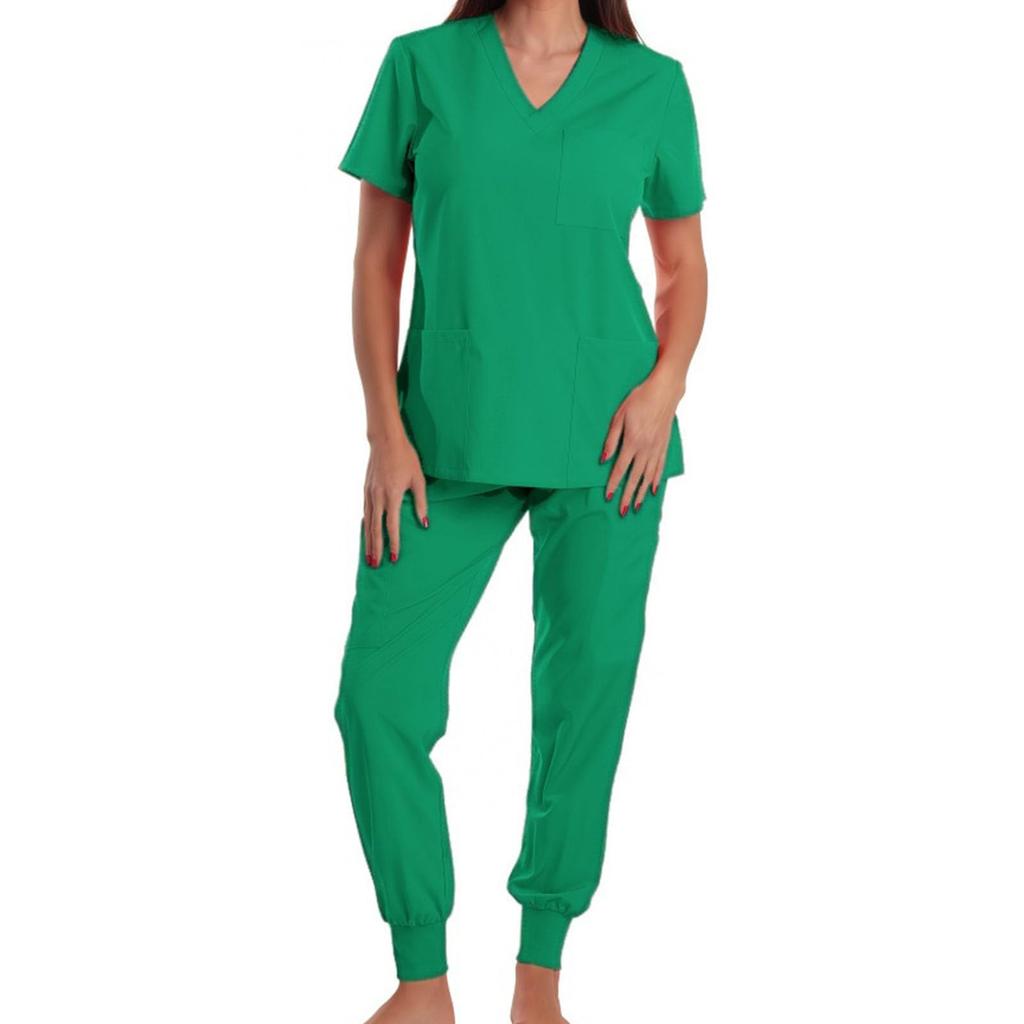 Women's Loose And Comfortable V-neck Short Sleeved Workwear With Multiple Pockets Suit Set