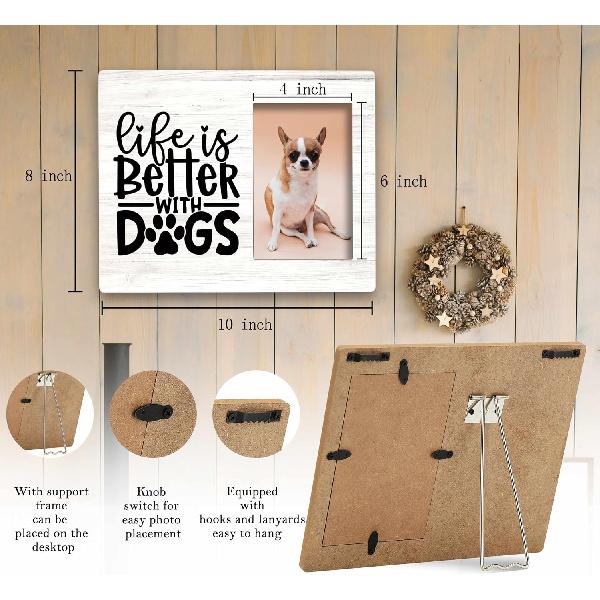 SRADMO Dog Picture Frame, Gift for Dog Mom Dad Lovers, Life Is Better With Dogs 10x8 Inch Wooden Tabletop Photo Frame