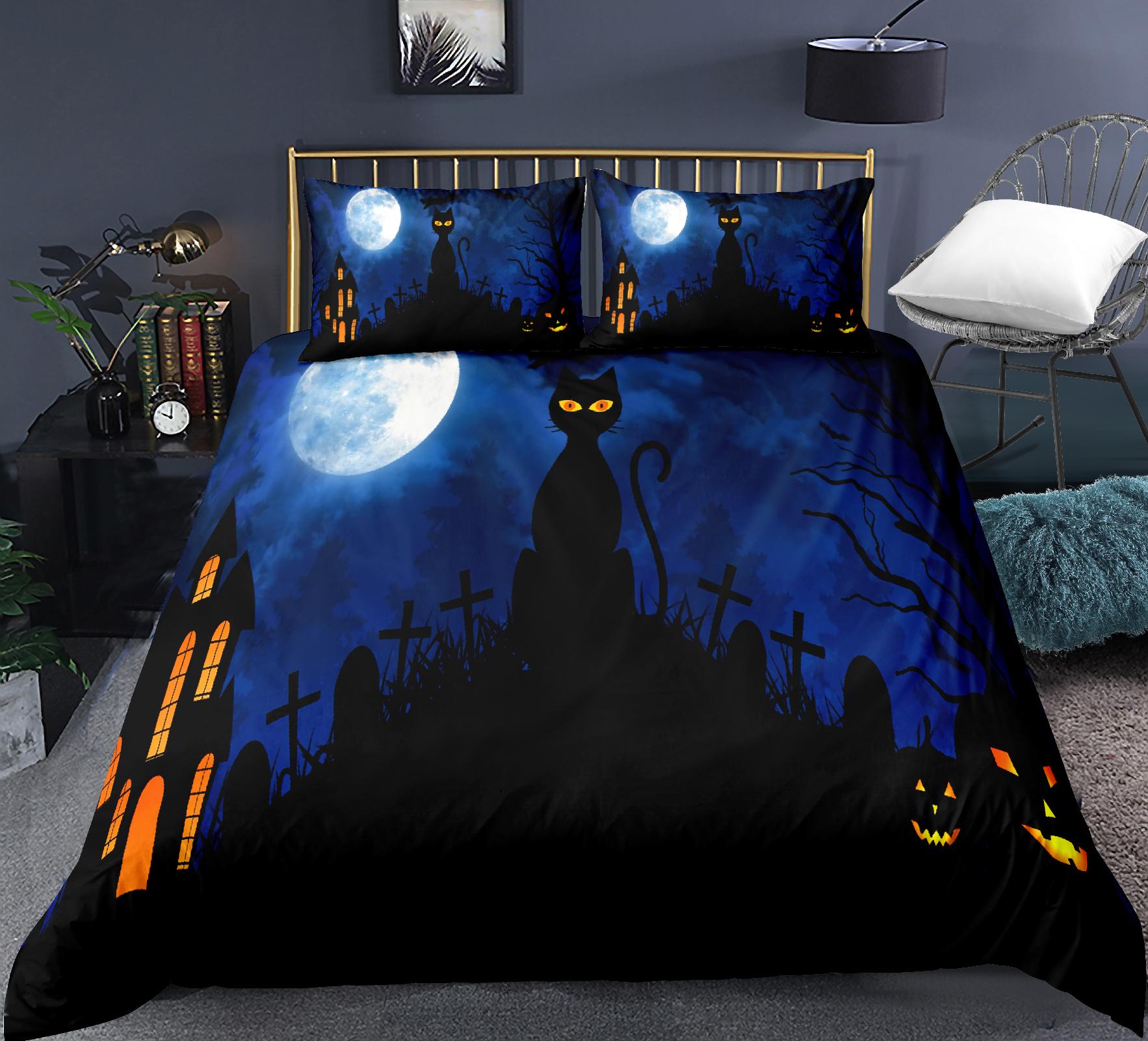

Halloween Duvet Cover Set Bat With Pumpkin Bedding Set 3pcs Festival Quilt Cover Orange Pillow Cases Fashion Home Textile 135x200cm