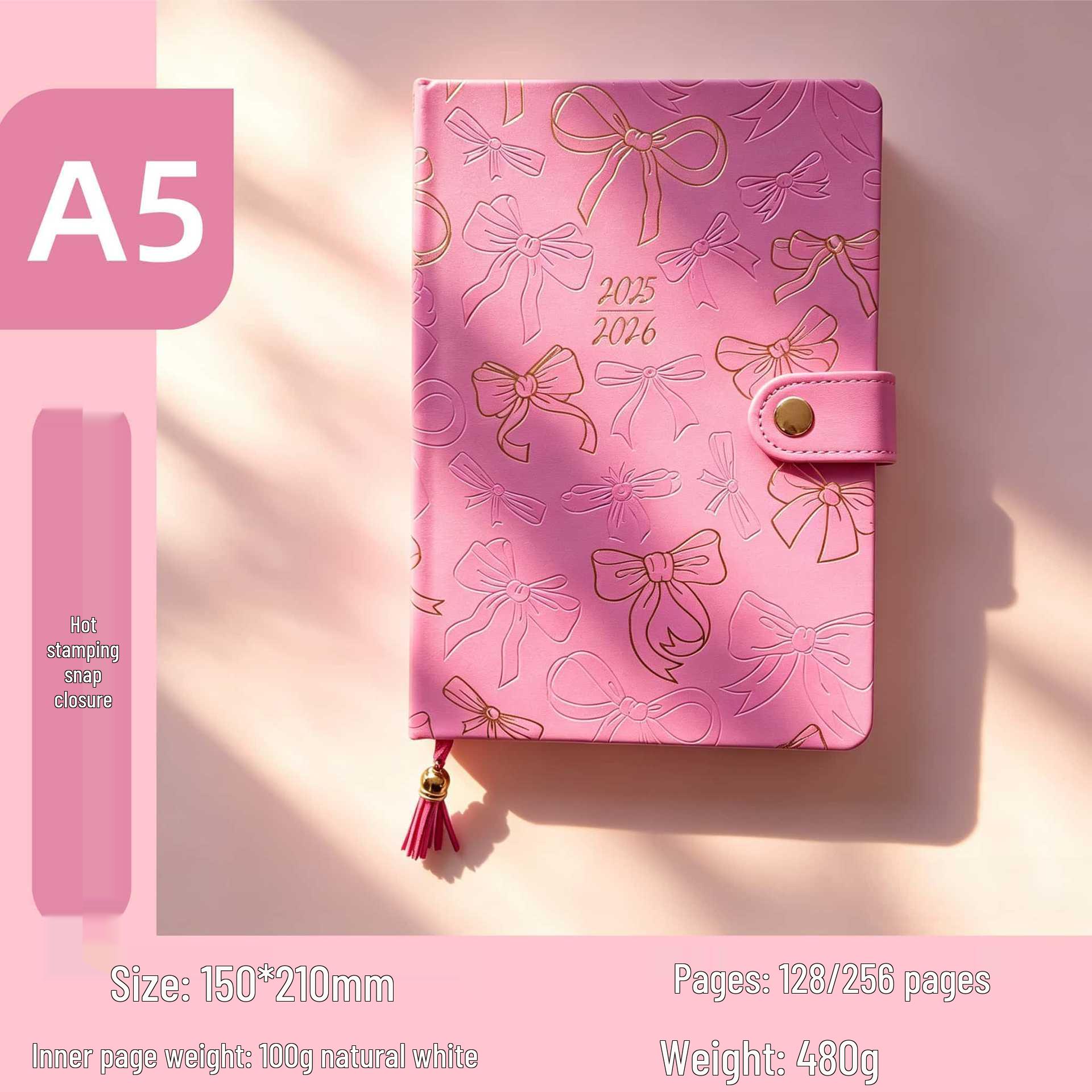 A5 Gold Embossed PU Leather Portable Notebook Planner with Snap Button