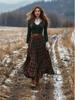 European & American Women's Retro Plaid Midi Skirt - High Waist, Plus Size, Large Hem (2025)