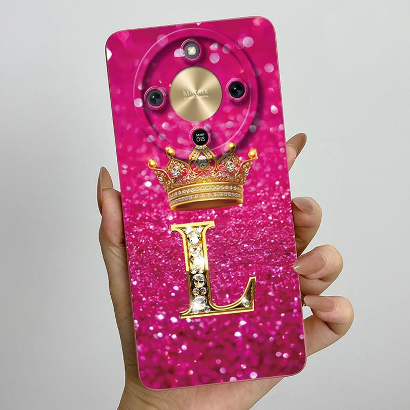 

Case For Honor Magic 8 Lite Crown Initial Letter Soft Liquid Silicone Shockproof Cover Coque For Honor Magic8 Lite 5G Case Funda Honor Magic8 Lite