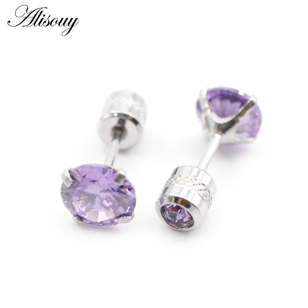 

Alisouy 2PCS з нержавіючої сталі, 4 зубця, подвійний циркон, CZ, жінки, чоловіки, дівчата, вухо, хрящ, гвинт, сережки, ювелірні вироби для пірсингу 2mm
