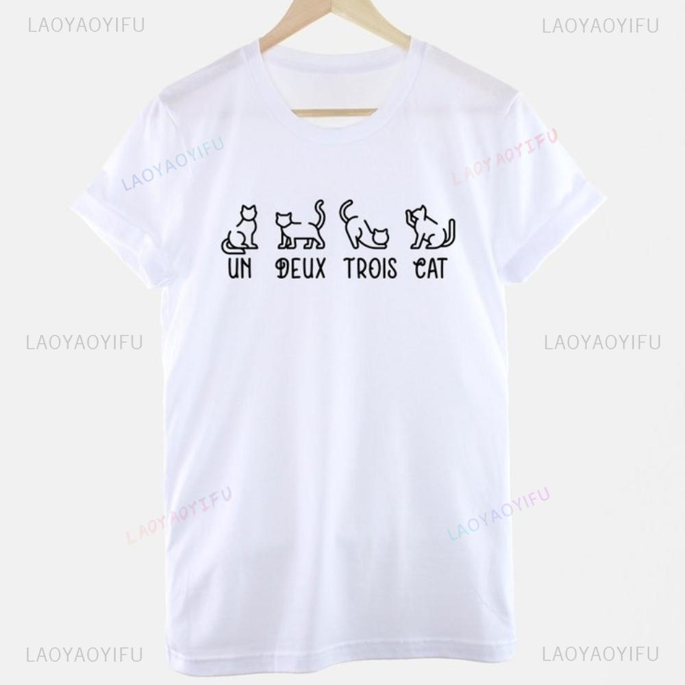 Un Deux Trois Cat TShirt French Cat Lover Tee Unique Design Printed Tshirt Unisex Women Pet Owner Shirt Simple Daily Life Tops S