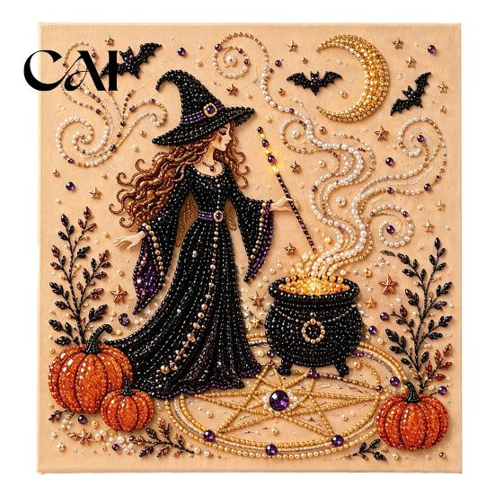 Set Artistico con Perle Finte Kit Fai da Te di Halloween, Set Creativo Ricamo con Perline 3D, Decorazione per la Casa Unica Spaventosa Fantasma Capra Strega Arte da Parete, Stagionale per Adulti, Principianti