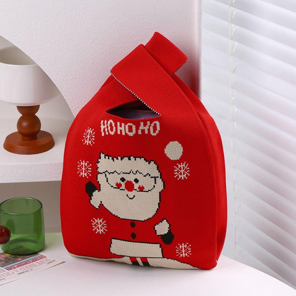 Fashion Reusable Christmas Knit Handbag Shopping Bags Weaving Handbags Handmade Wrist Bag Gifts Bag Snowflake Tote Bag