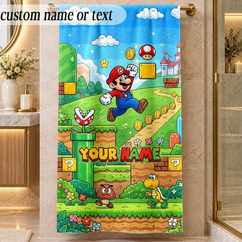 Beach TowelSuper Mario Custom Name Text Personalized Soft Towel for Beach Pool Indoor Home Decor Gift