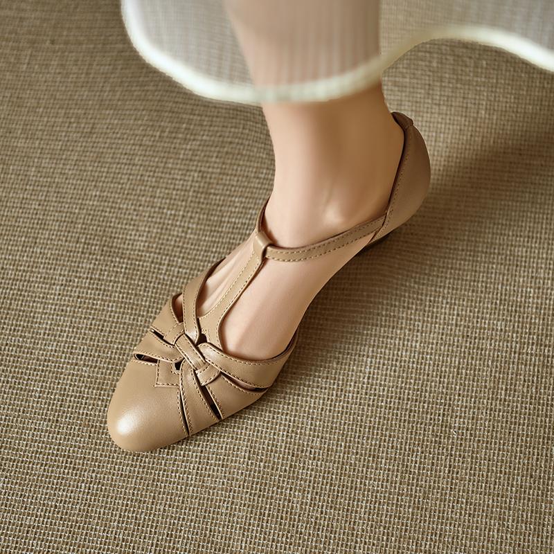 Fashion 2025 New Summer Genuine Leather Women Shoes Square Toe Shallow Women Pumps Mary Jane Shoes for Women Chunky Heel Casual Shoes