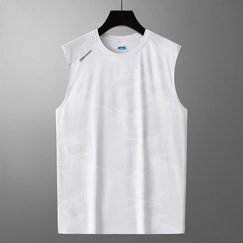 Men s Quick-Dry Ice Silk Short Sleeve Round Neck T-Shirt – Breathable, Loose, Plus Size Running & Fitness Vest XL