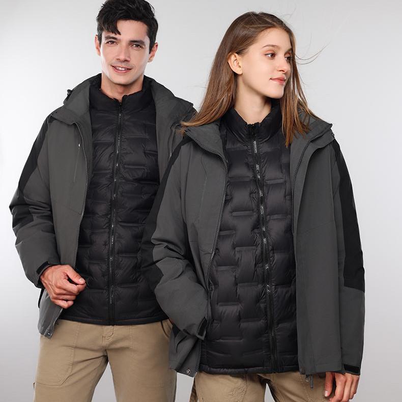 Unisex 3-i-1 Vintervandringsjacka: Vindtät, Varm, Avtagbar med Logobrodyr för Arbetskläder för Utomhusbruk