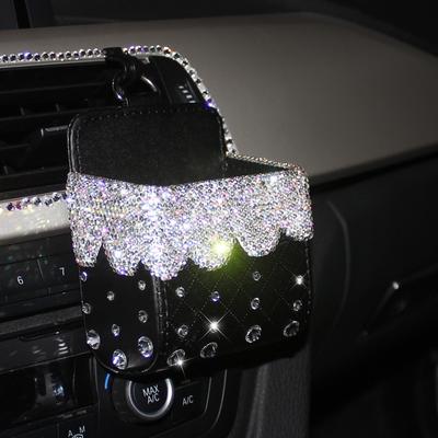 Bling Kristall Strass Auto Air Vent Tasche Tasche Aufbewahrungsbox Organizer Universal Leder Auto Handy Brillenhalter