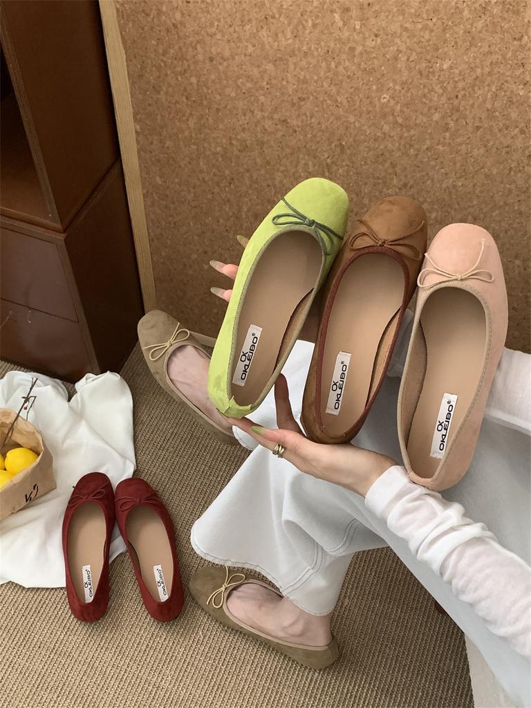 Korean version of small single shoes flat-soled soft-soled retro grandma shoes 2025 new bow-tie shallow mouth French ladyshoes
