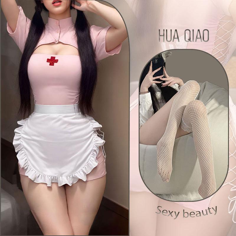 Sexy lingerie sweetheart nurse sexy slit hip wrap free uniform suit one piece