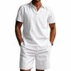 Men's Summer Sporty Cotton Linen Two-Piece Set: Breathable Short Sleeve Polo Shirt & Lapel Shorts