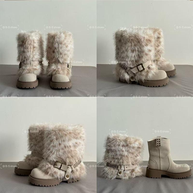 

Women s large size soft sole heightening winter warm fur one non-slip fur two wear snow boots padded lined ankle boots outdoor sports cotton boots 40 грязно-белый
