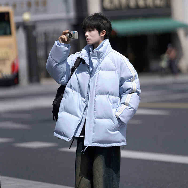 Fake two-piece stand-up collar cotton-padded jacket for men's winter 2025 new velvet and thickened cotton-padded jacket, warm cotton-padded