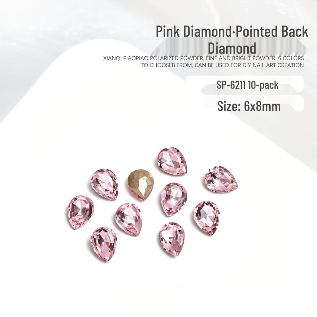 Heart & Square Shaped Nail Art Rhinestones, Peach & Transparent, 10 Pieces