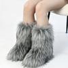 YK women's imitation fox fur snow boots imitation fur plush flat winter boots fashion cotton boots