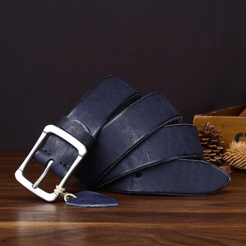 Thickened Water-Dyed Matte First Layer Cowhide Stainless Steel Belt Men'S Genuine Leather Versatile Retro Casual Jeans Belt Men'S