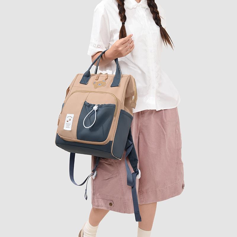 Zaino in Nylon Orsetto Carino per Donna Grande Capacità Multitasche Scuola Viaggio Daypack Leggero