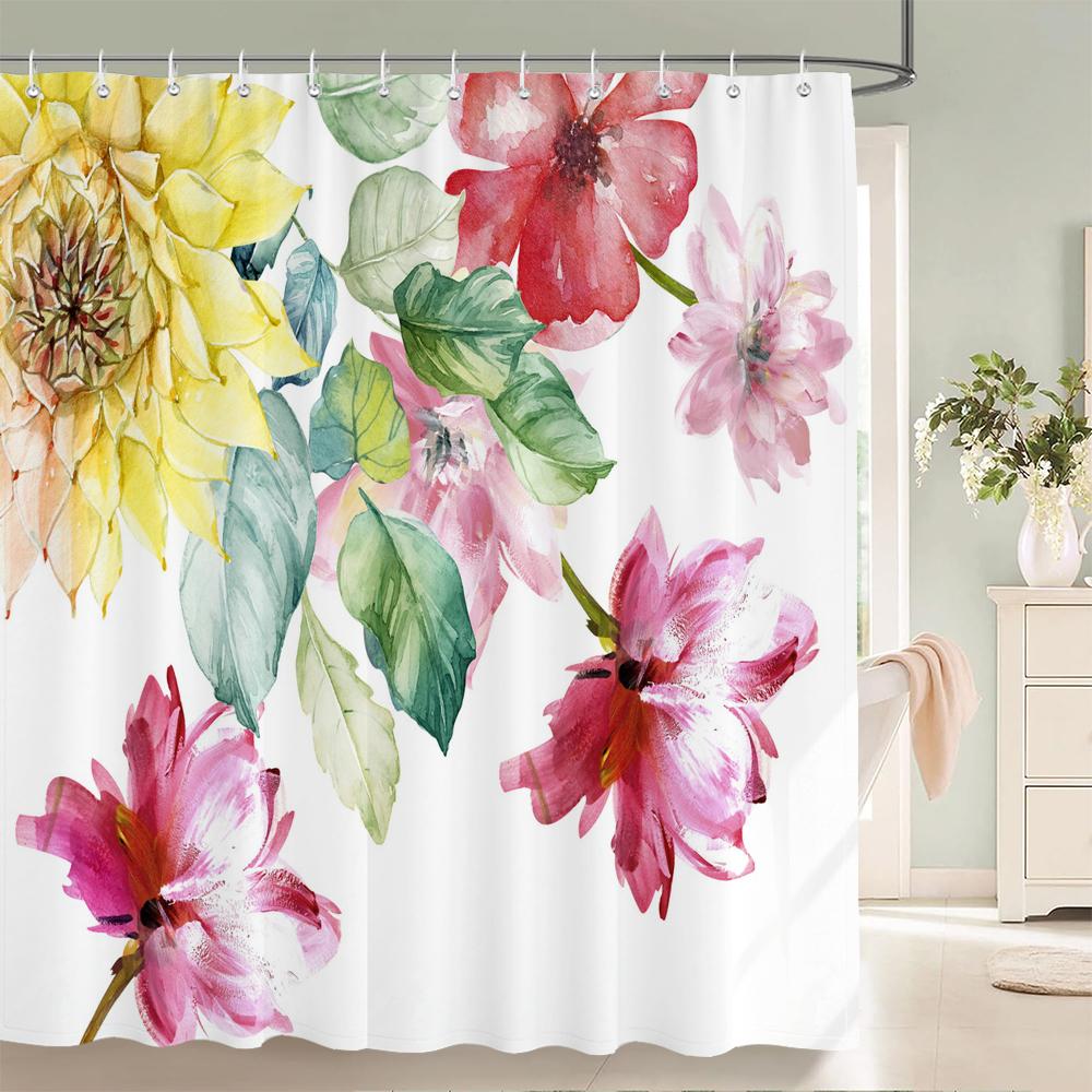 Home shower curtain for bathroom waterproof fabric fresh flowers and plants style bathroom Curtain with hooks decorative curtain